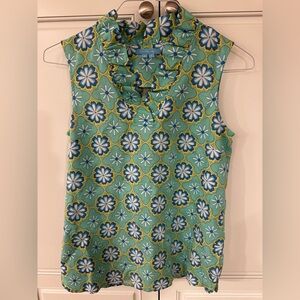 Draper James Green and Blue Floral Sleeveless Blouse